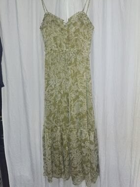 Patrons of Peace Olive & White Floral Spaghetti Strap Maxi Dress